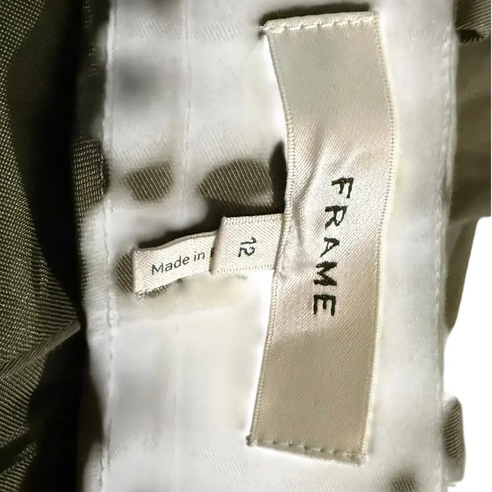 Frame Pleated Straight Leg Pleated Chino Pants size 12 Olive green. - Picture 3 of 7